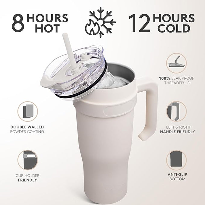 40oz Tumbler with Handle and Straw Lid Double Wall Vacuum Insulated Stainless Steel Travel Mug