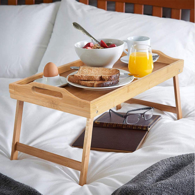 Breakfast in bed foldable bamboo tray