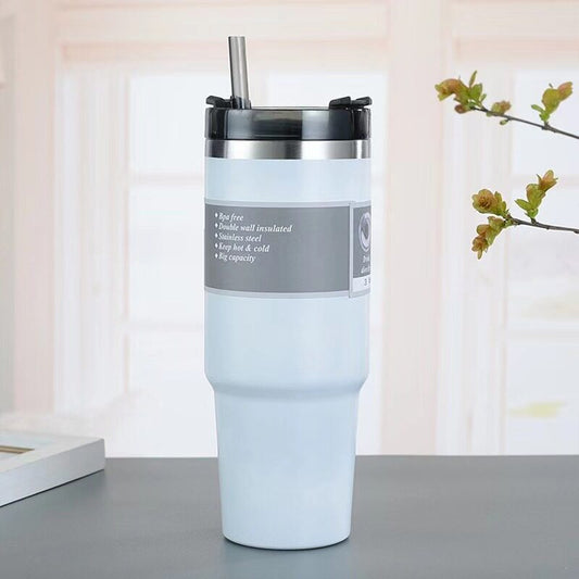 Leak-Proof Insulated Coffee Mug Tumbler with Handle and Straw