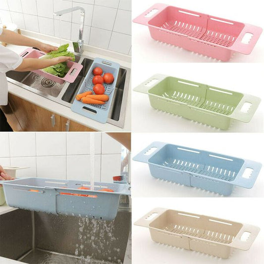 Over the Sink Colander Fruits and Vegetables Washing Basket Adjustable Strainer Sink Dish Drying Rack for Kitchen