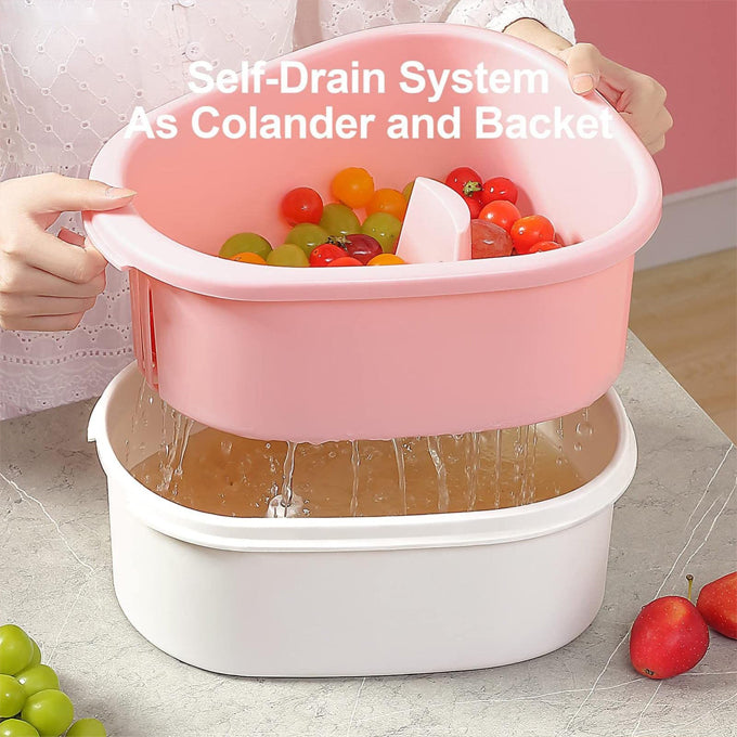 Fruit cleaner brush bucket and drain kit