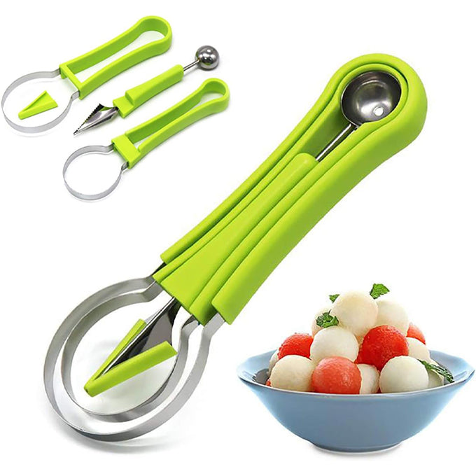 4 In 1 Stainless Steel Fruit Carving Tools Set,Watermelon Slicer Ice Cream Baller,Fruit Cutters Seed Remover