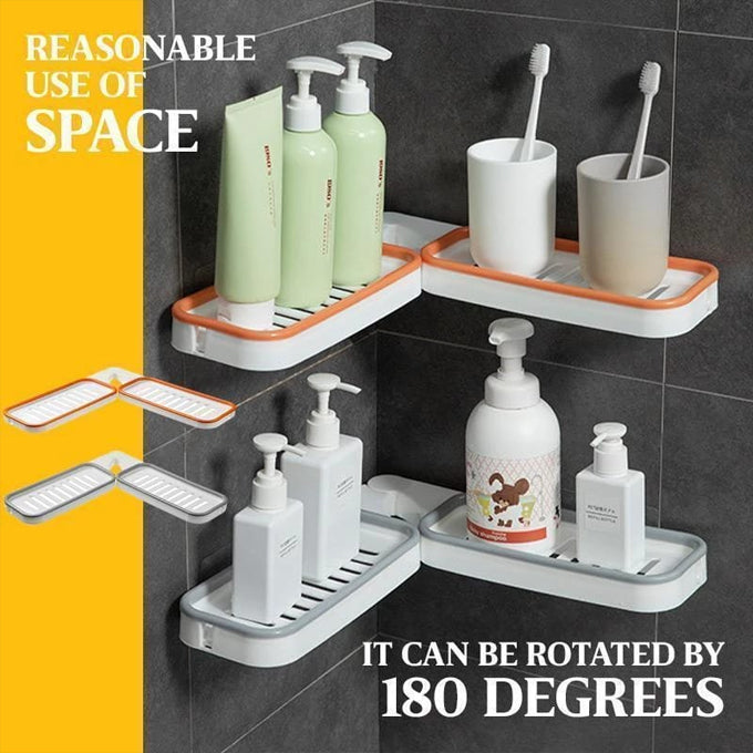 Rotating any angle punch free corner shelf bathroom organizer