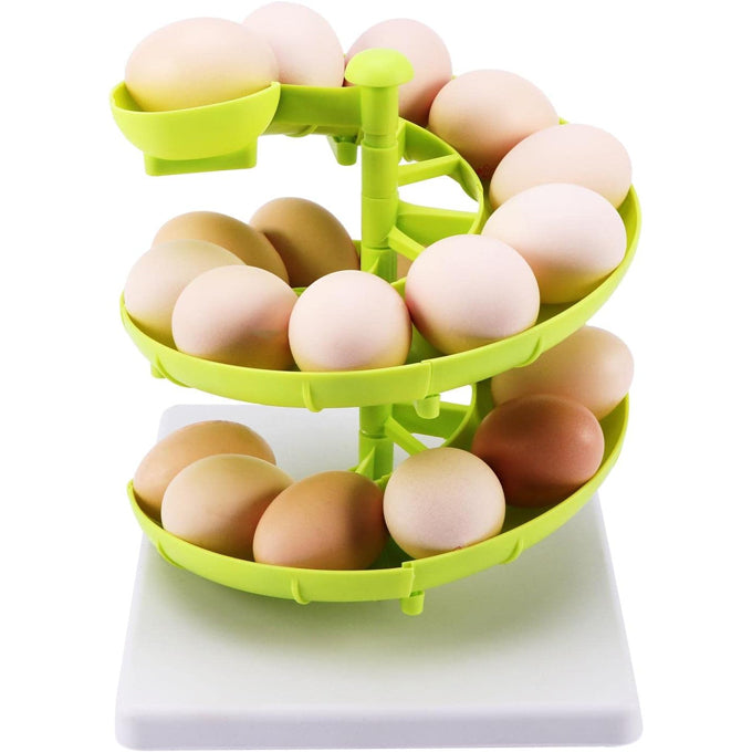 Green Detachable Egg Skelter with Stable Base Countertop Spiral Egg Holder for 20 Fresh Farm Eggs