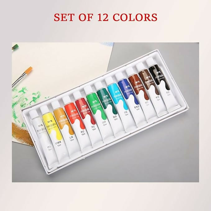 Superfine Acrylic Paint 12 Set For Canvas Wood Ceramic Rock Painting