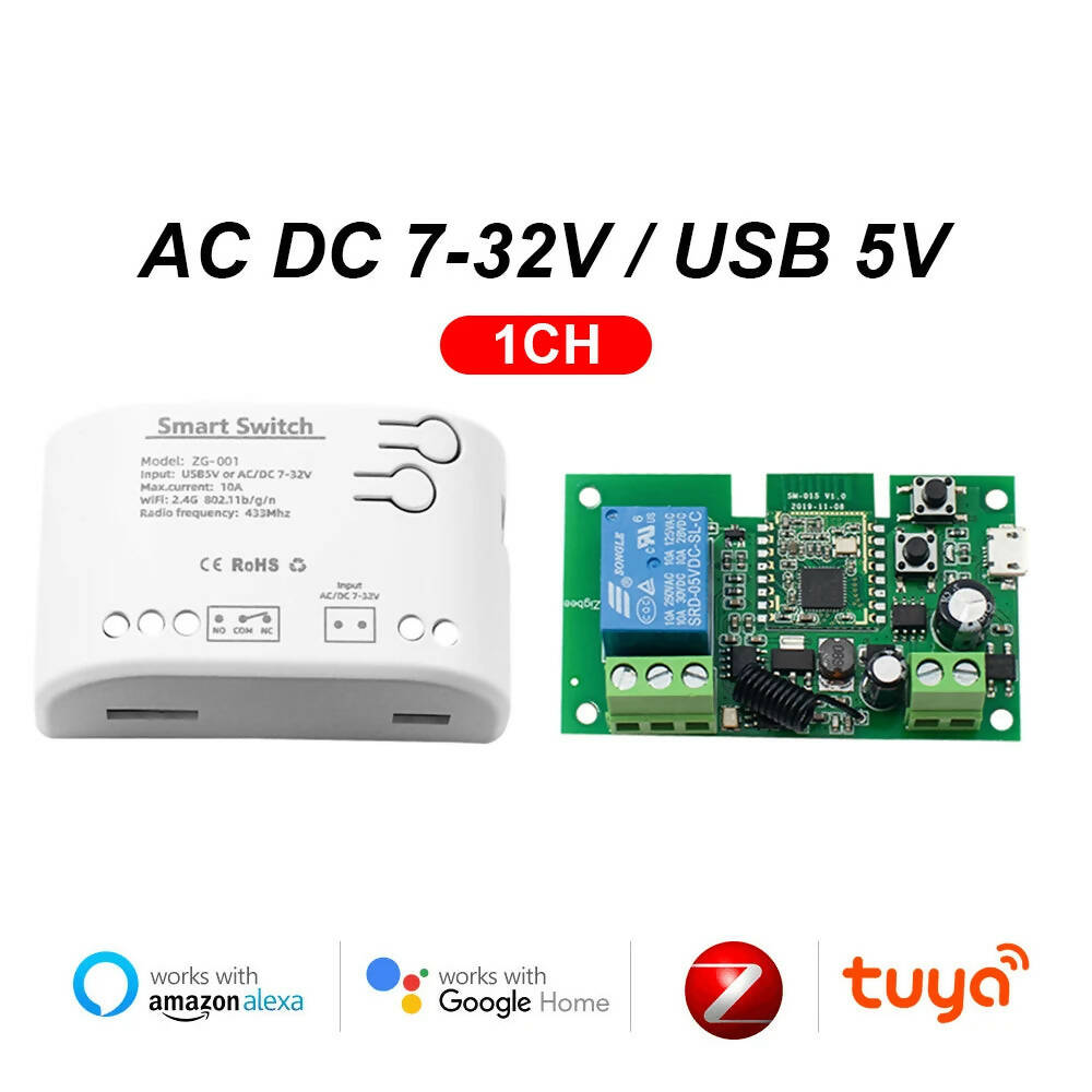 1CH 2CH 4CH 5V 12V 24V 220V ZigBee Relay Module Remote Control 433MHz DIY Smart home Automation for Door access Alexa Google