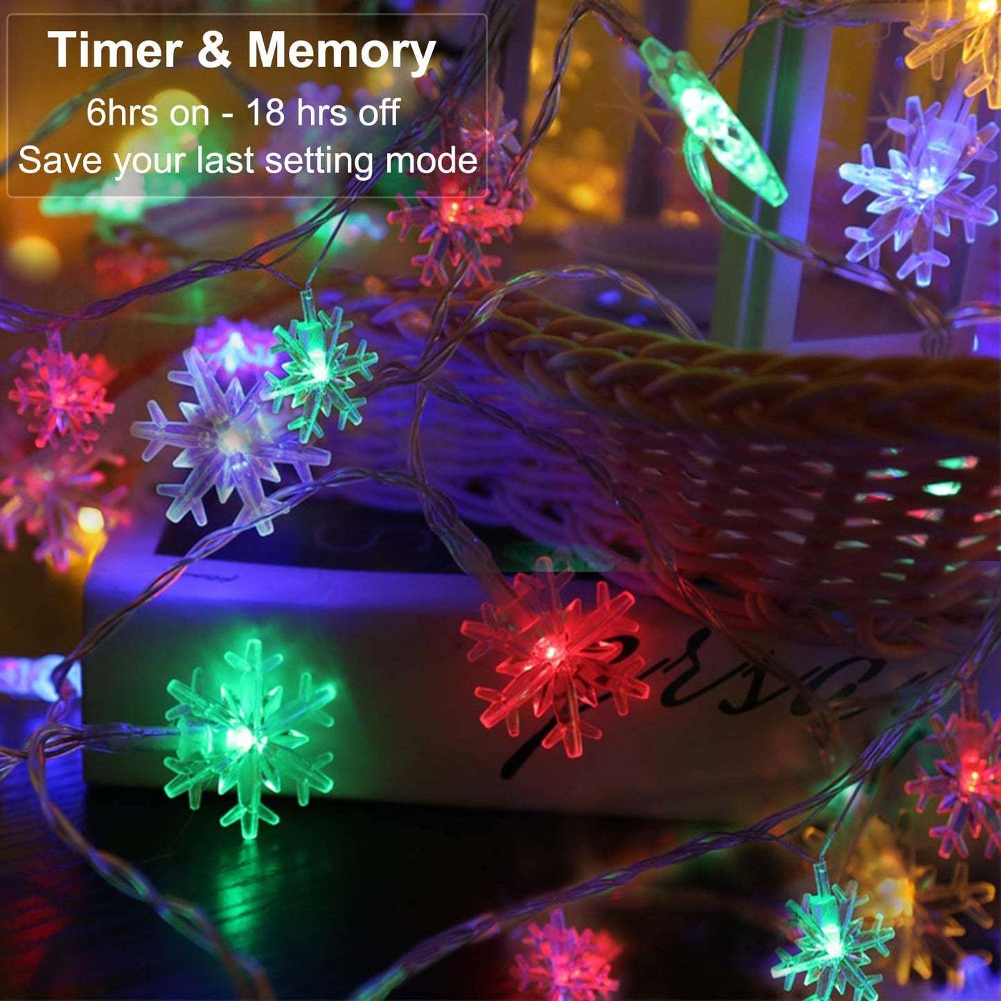 Snowflake LED String Lights Battery Operated Waterproof 8 Mode