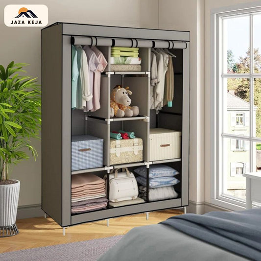 Jaza Keja 3-Column Portable Metallic Wardrobe - Large Capacity DIY Storage Closet