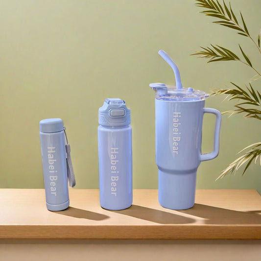Frosted 3-Piece Large Capacity Plastic Sports Water Bottle Set for Car, Gym, Office
