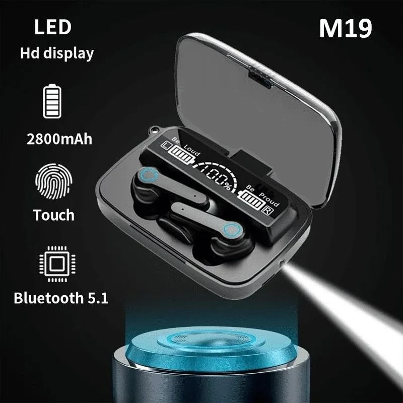 M19 TWS Wireless LED Bluetooth Earbuds with Power Bank & Noise-Cancelling