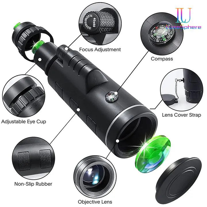 40X60 HD Professional Monocular Telescope Waterproof Compact Night Vision for Smartphone
