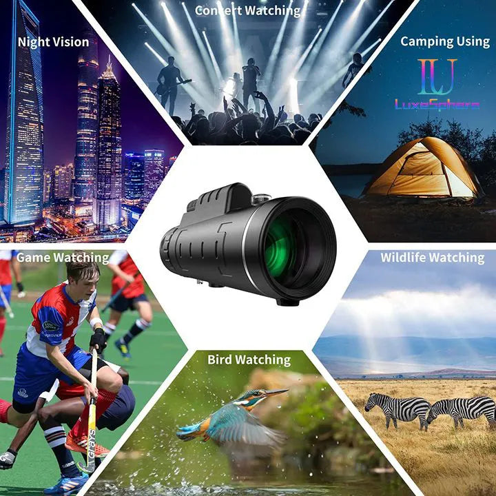 40X60 HD Professional Monocular Telescope Waterproof Compact Night Vision for Smartphone