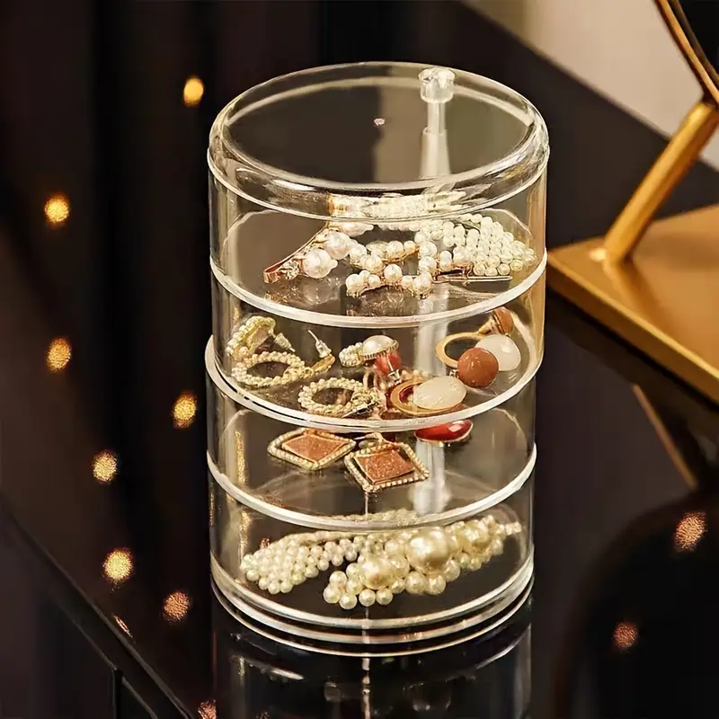 Elegant 3-Tier Rotating Jewelry Organizer Box, Clear Plastic 360° Swivel Display
