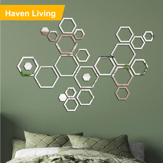 24pcs 3D Hexagon Acrylic Wall Mirror Stickers Self-Adhesive Decor