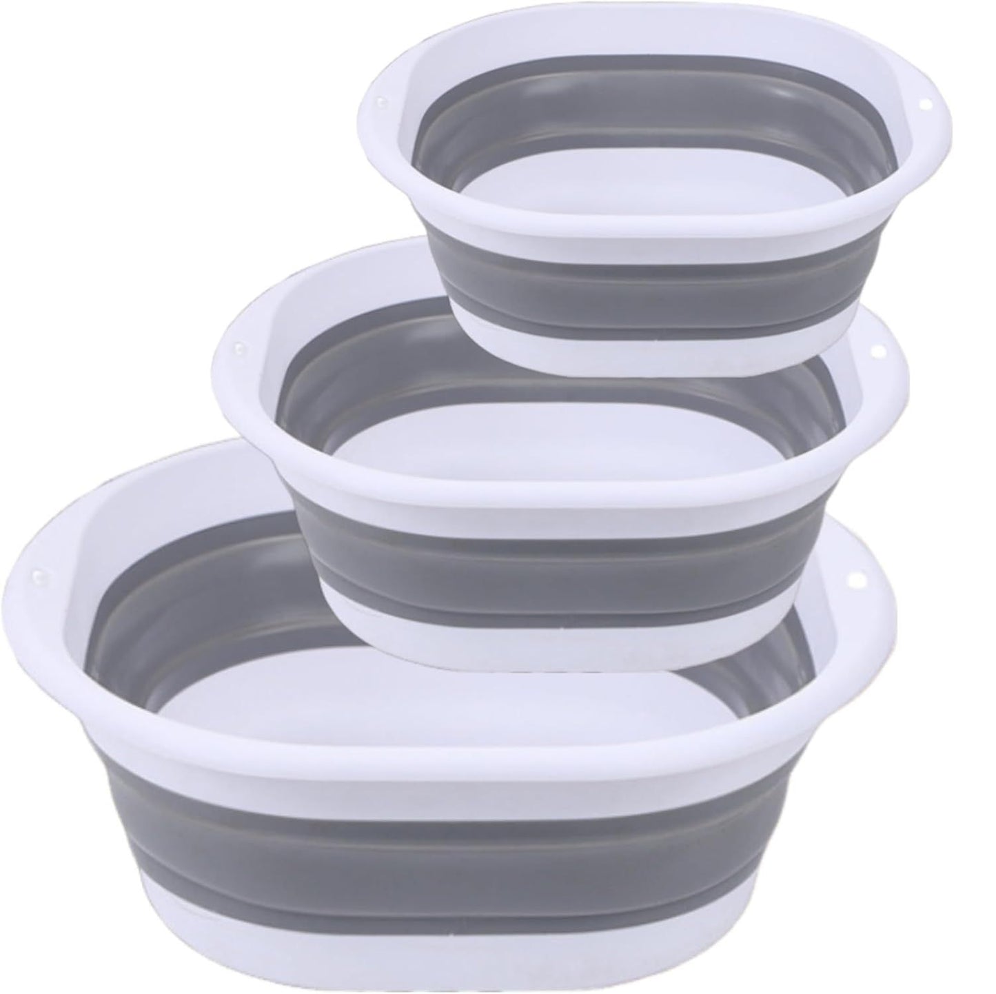 Foldable Silicone Washbasin 3-Piece Set Space-Saving Kitchen Greyish White