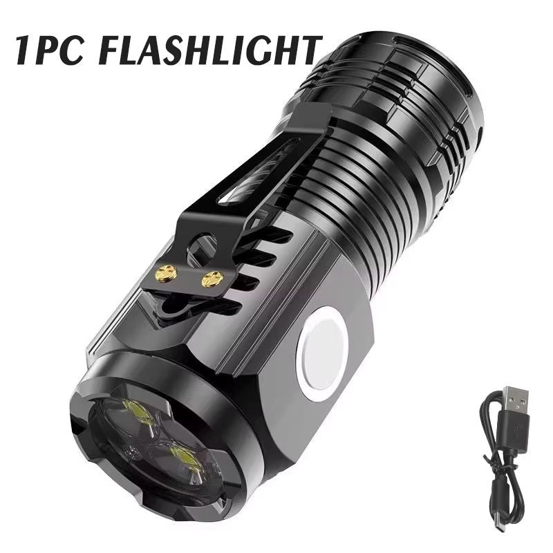 Three-eye Rechargeable LED Flashlight Portable Multi-speed Outdoor Torch