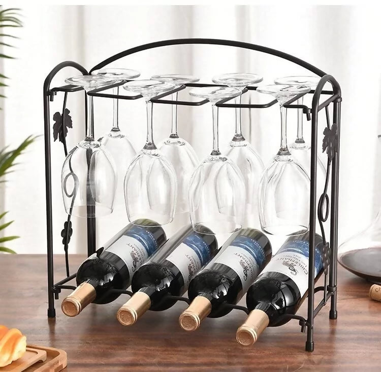 Steel Wine Rack With Glass Holder