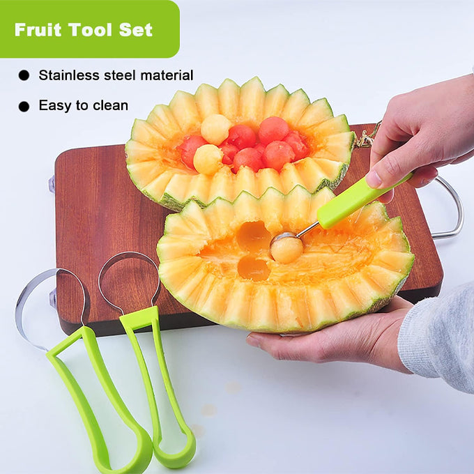 4 In 1 Stainless Steel Fruit Carving Tools Set,Watermelon Slicer Ice Cream Baller,Fruit Cutters Seed Remover