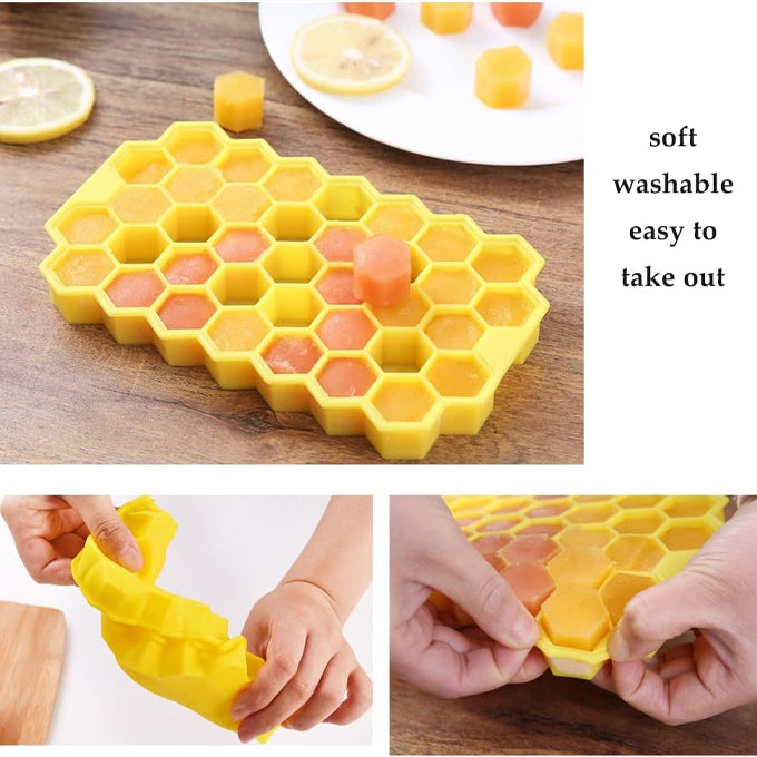 Silicone Ice Cube Tray 37 Grid Ice Cube Mold With Lid Honeycomb Ice Maker Reusable Ice Container for Whiskey Coffee Juice