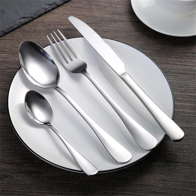 24-Piece Stainless Steel Cutlery Set, Mirror Polishing, Multipurpose Use for Home and Kitchen with Gift Box, Service for 6 (Silver)