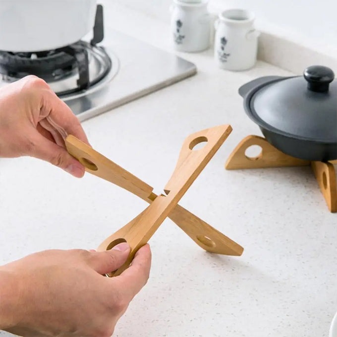 Bamboo wooden cross pot coaster