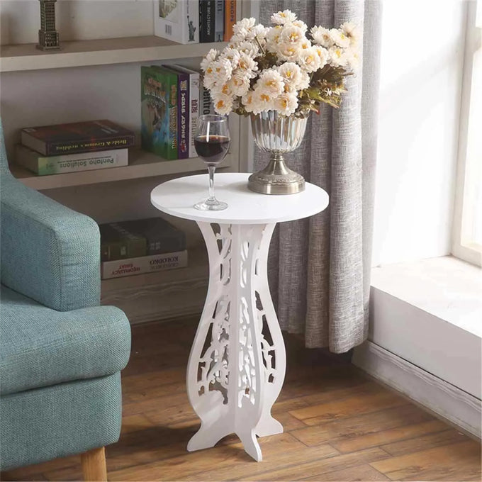 Beautiful White PVC Board Flower Stand Display, Round Table Plants Flower Stand Waterproof for Indoor and Outdoor Use