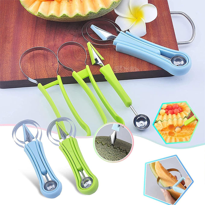 4 In 1 Stainless Steel Watermelon Cutter Fruit Carving Tools Set for Fruit Slicer Dig Pulp Separator