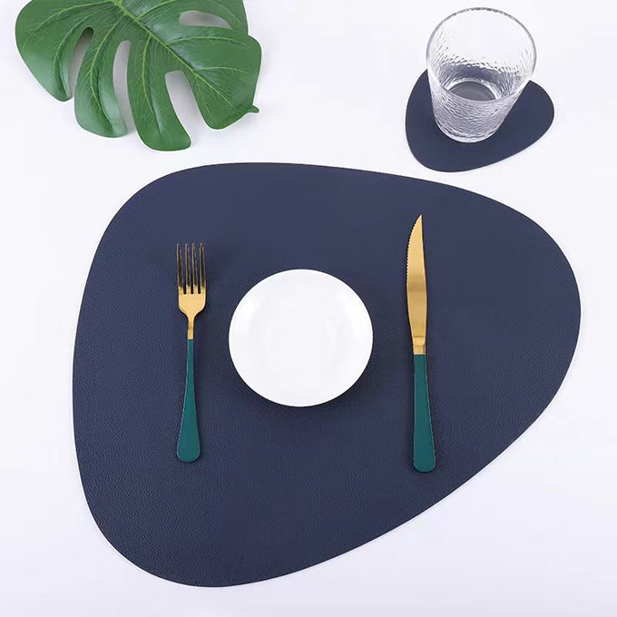 12PCS Leather Coaster Waterproof Insulation Pad Oval Soft Washable Non-Slip Coaster Table Mat