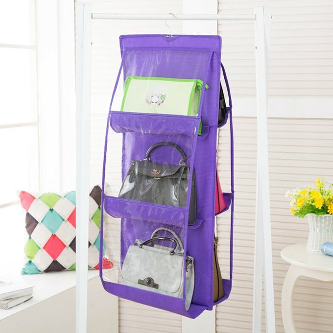 6 Pocket Hanging Purse Organizer Clear Hanging Shelf Bag Collection Storage Holder