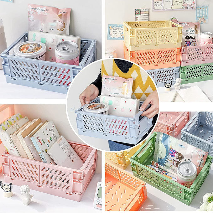 Mini Plastic Baskets for Shelf Storage Organizing, Durable and Space Saving Stacking Folding Storage Baskets