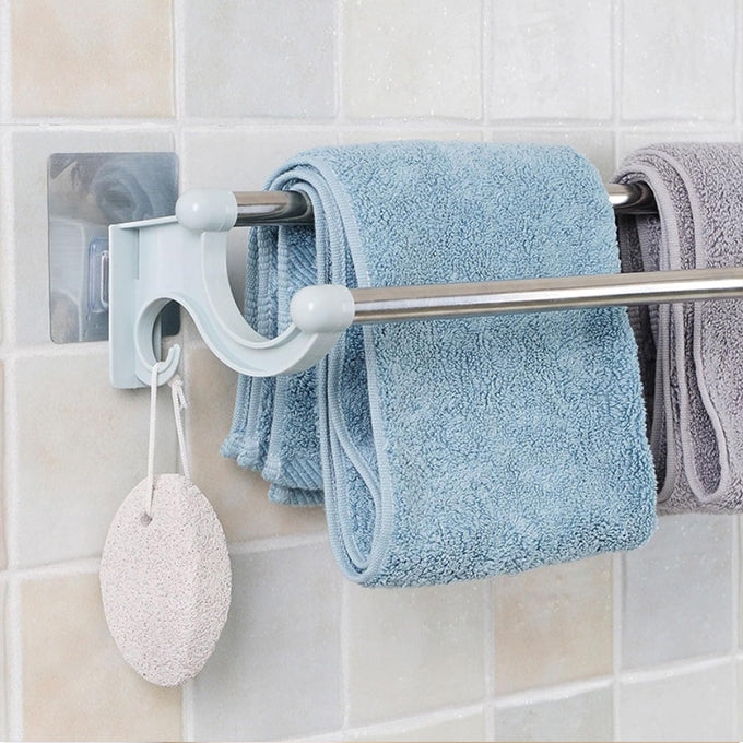 Plastic Stainless Steel Bath Towel Rack for Bathroom Double Towel Holder Wall Mount Towel Hanger