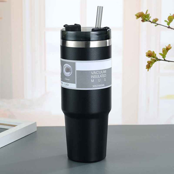 Leak-Proof Insulated Coffee Mug Tumbler with Handle and Straw