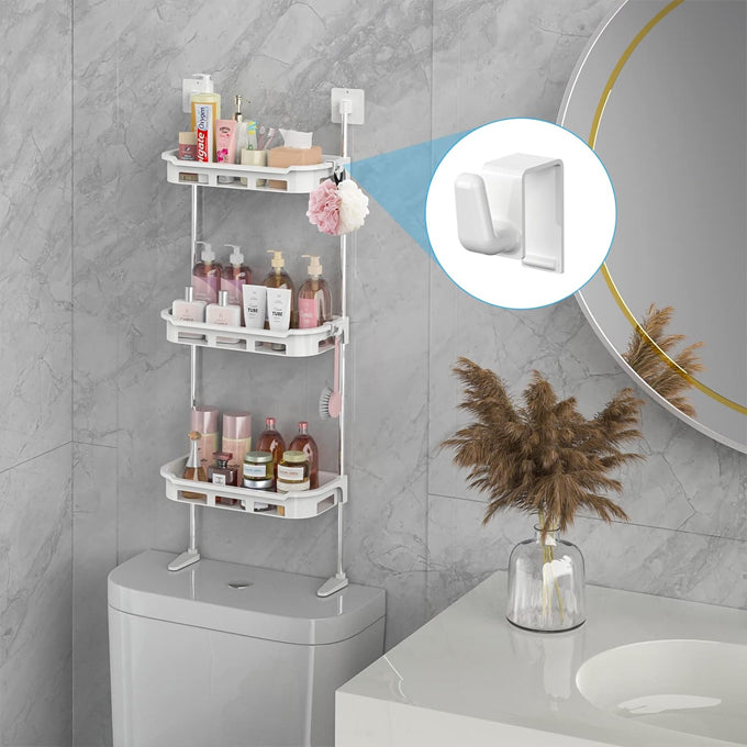 Over The Toilet Storage 3-Tier Bathroom Organizer, 2 Installation Methods No Drilling Space Saver Wall Mount Multifunctional Toilet Rack