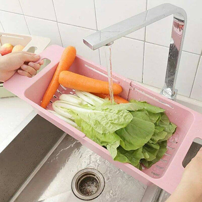 Over the Sink Colander Fruits and Vegetables Washing Basket Adjustable Strainer Sink Dish Drying Rack for Kitchen