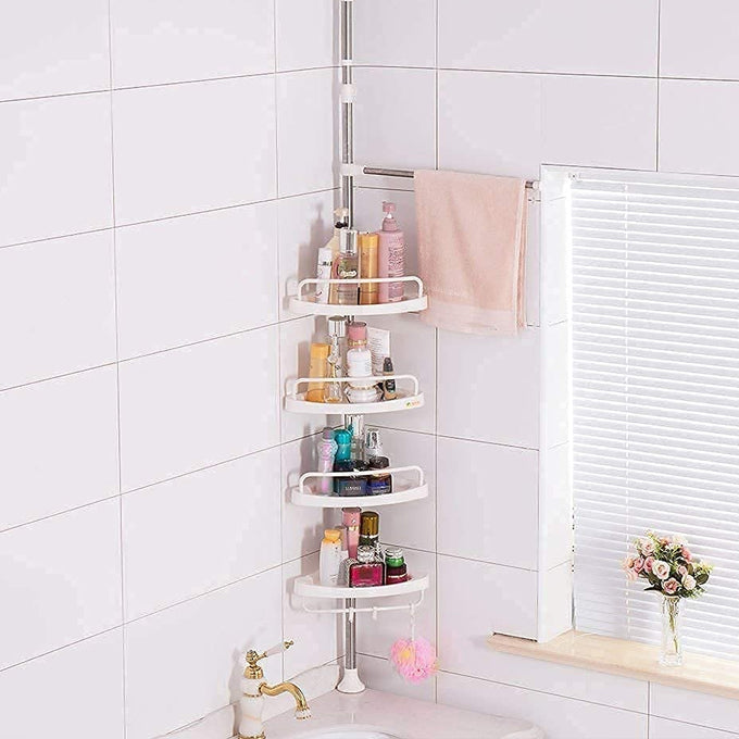 4 Layer Adjustable Stainless-Steel Bathroom Shower Corner Tripod Storage Rack for Bathroom Space