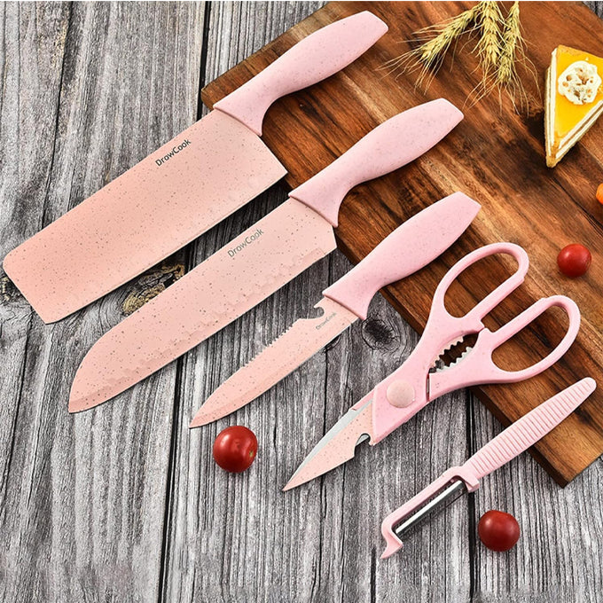 Knife set with block-knife set pink kitchen accessories-knives set for Kitchen Peeler