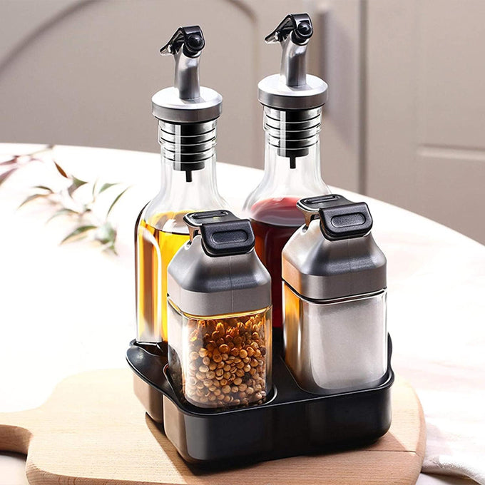 Vinegar, Oil, Salt And Pepper Dispenser Set