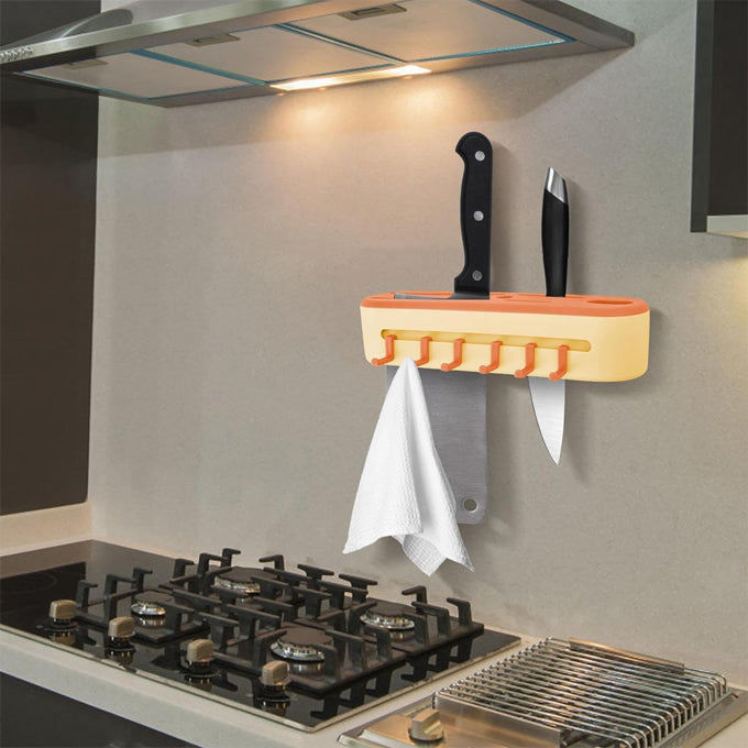 Punch-Free Wall-Mounted Knife Storage Holder Organizer