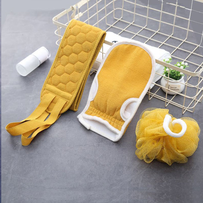 3 in 1 Bath Shower Scrubber Set, Exfoliating Back Scrubber for Shower, Deep Cleaning Exfoliating Gloves, Bath Loofah Sponge for Bathing