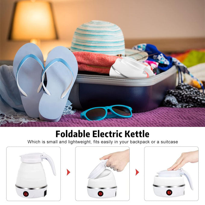 600ml 600W foldable electric kettle with silicone body and stainless steel heating base