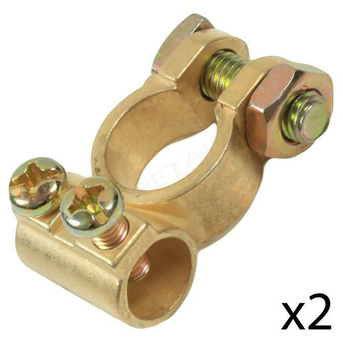 2X Car Battery Terminal Clamps Positive Negative Brass