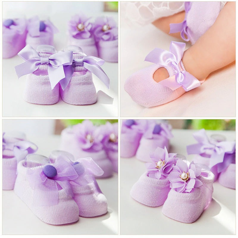 Generic Newborn Baby Socks Lace Flower Bowknot Anti Slip Cotton 3-Pack