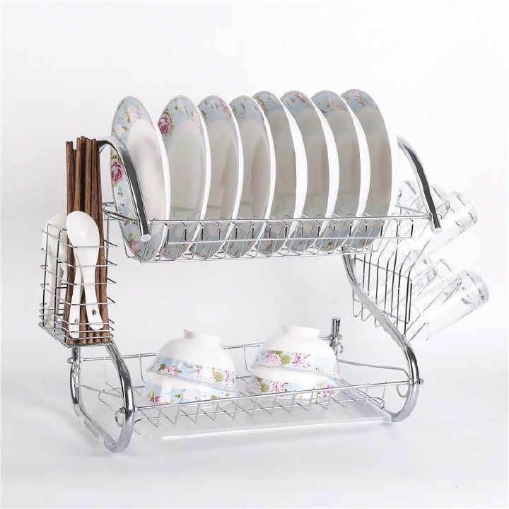 Nunix 2 Tier Dish Rack Stainless Steel, With Drain Board