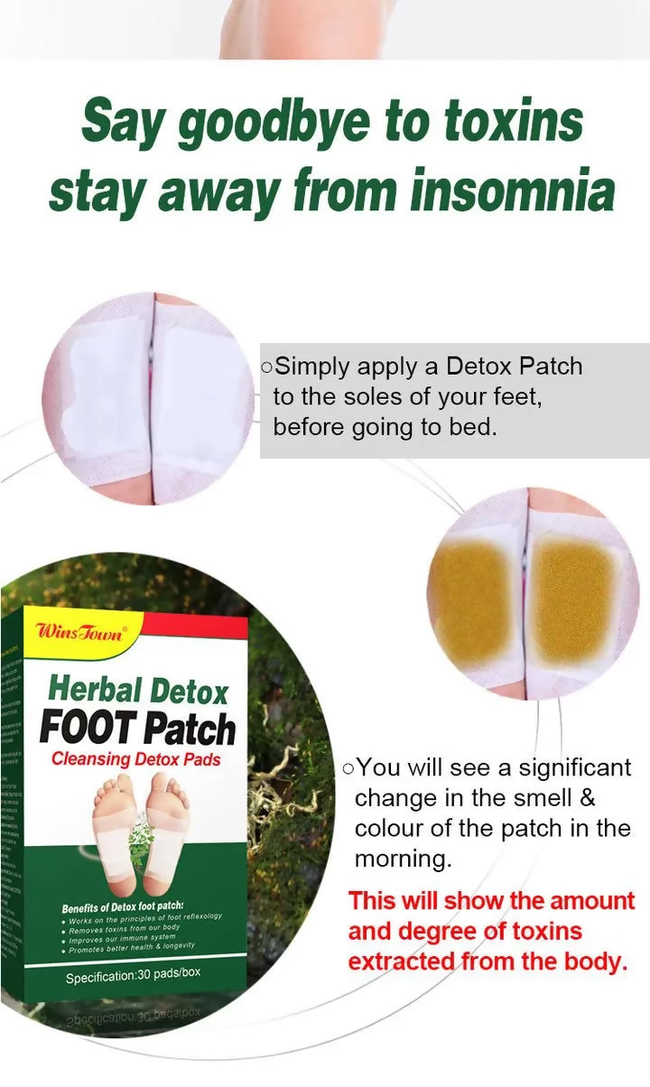 Wins Town Herbal Detox Foot Patch (30 patches per pack) | Cleansing Detox Pads