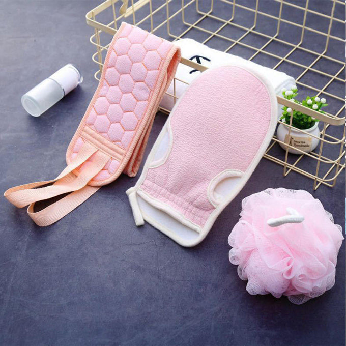 3 in 1 Bath Shower Scrubber Set, Exfoliating Back Scrubber for Shower, Deep Cleaning Exfoliating Gloves, Bath Loofah Sponge for Bathing