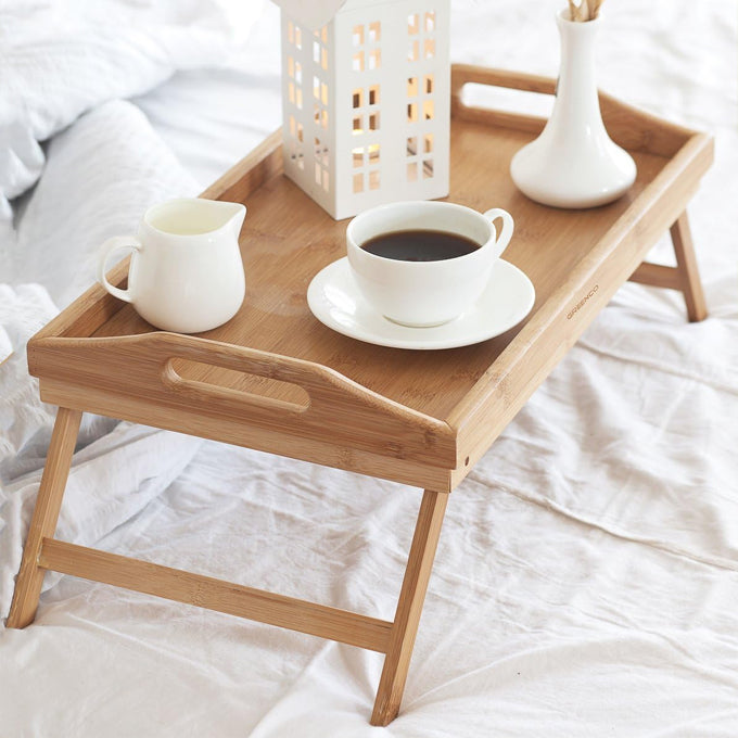 Breakfast in bed foldable bamboo tray