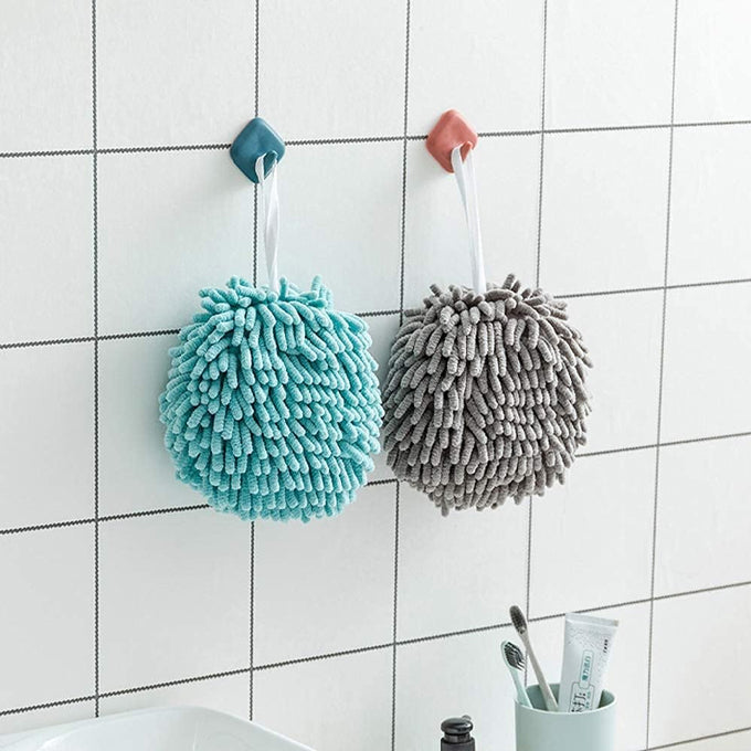 Chenille Decorative Small Fuzzy Ball Hand Towel with Loop For Bathroom and Washstand