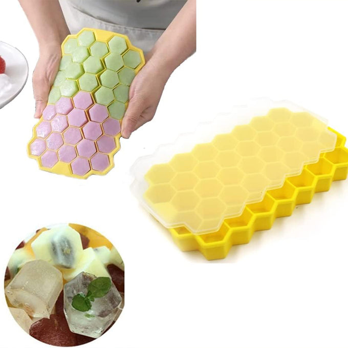 Silicone Ice Cube Tray 37 Grid Ice Cube Mold With Lid Honeycomb Ice Maker Reusable Ice Container for Whiskey Coffee Juice