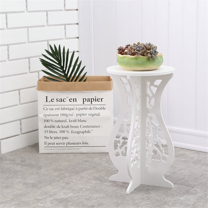 Beautiful White PVC Board Flower Stand Display, Round Table Plants Flower Stand Waterproof for Indoor and Outdoor Use