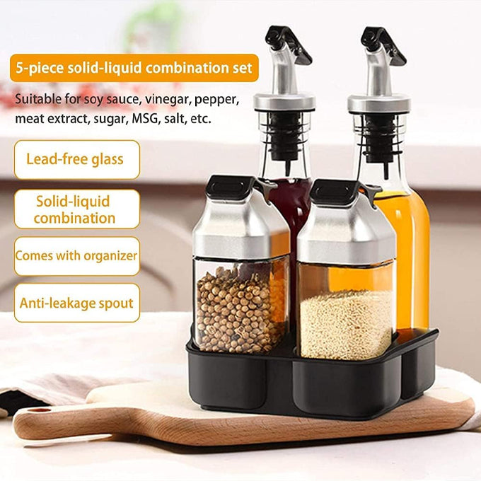 Vinegar, Oil, Salt And Pepper Dispenser Set